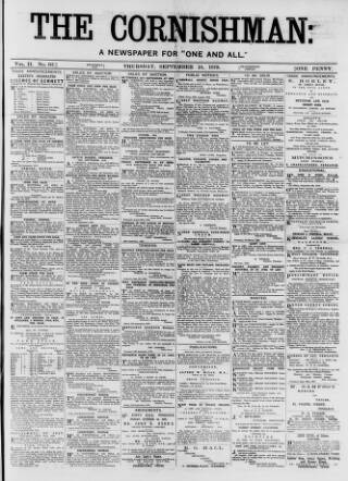 cover page of Cornishman published on September 18, 1879