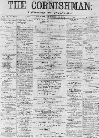cover page of Cornishman published on December 30, 1880