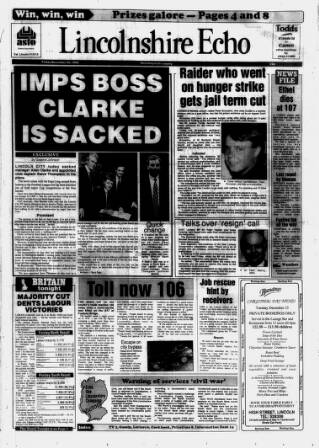 cover page of Lincolnshire Echo published on November 30, 1990