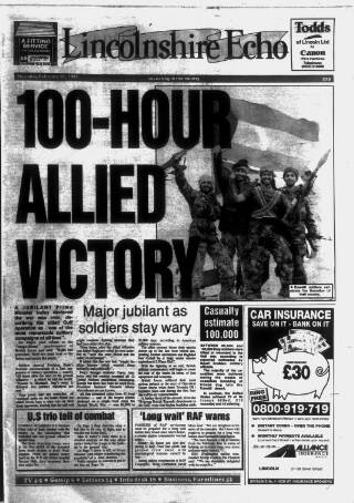 cover page of Lincolnshire Echo published on February 28, 1991
