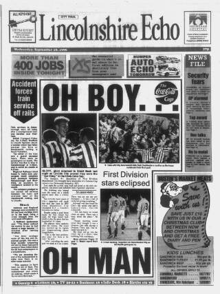 cover page of Lincolnshire Echo published on September 18, 1996