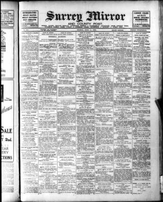 cover page of Surrey Mirror published on July 6, 1928