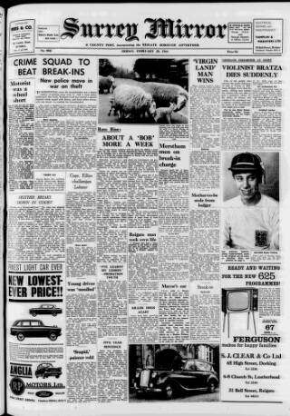cover page of Surrey Mirror published on February 28, 1964