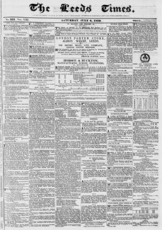 cover page of Leeds Times published on July 6, 1839