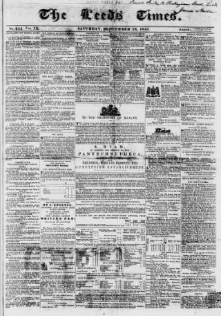 cover page of Leeds Times published on September 18, 1841