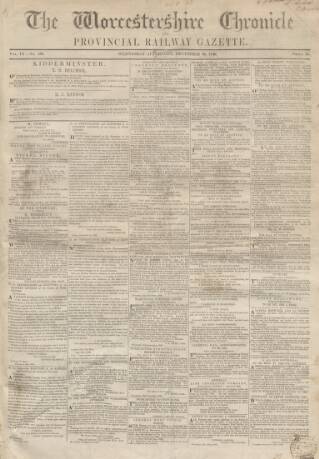 cover page of Worcestershire Chronicle published on December 30, 1846