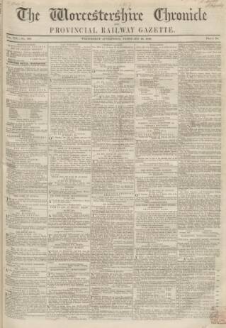 cover page of Worcestershire Chronicle published on February 28, 1849