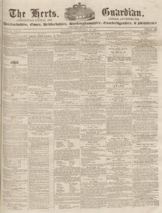 cover page of Herts Guardian published on February 28, 1854