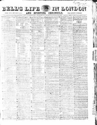 cover page of Bell's Life in London and Sporting Chronicle published on July 6, 1862