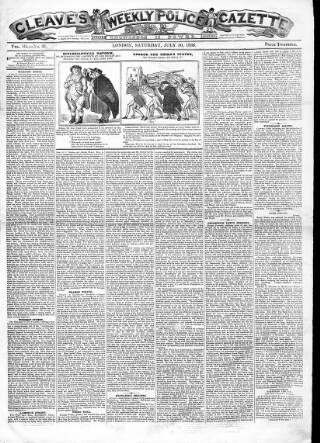 cover page of Cleave's Weekly Police Gazette published on July 30, 1836