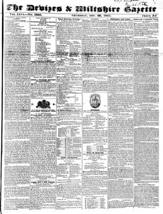 cover page of Devizes and Wiltshire Gazette published on December 30, 1841