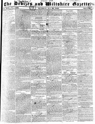 cover page of Devizes and Wiltshire Gazette published on May 29, 1845