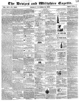 cover page of Devizes and Wiltshire Gazette published on November 15, 1860