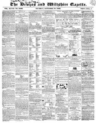cover page of Devizes and Wiltshire Gazette published on September 18, 1862