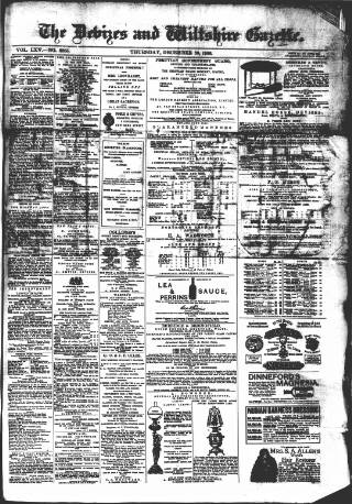cover page of Devizes and Wiltshire Gazette published on December 30, 1880
