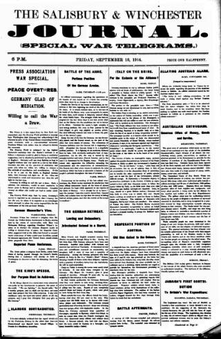 cover page of Salisbury and Winchester Journal published on September 18, 1914