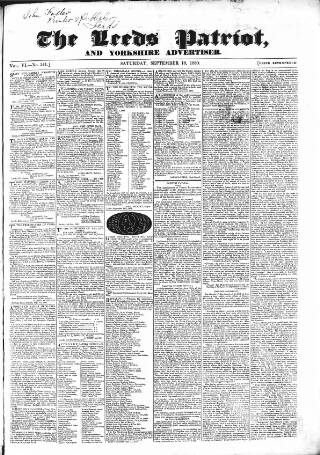 cover page of Leeds Patriot and Yorkshire Advertiser published on September 18, 1830
