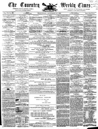 cover page of Coventry Times published on September 18, 1861