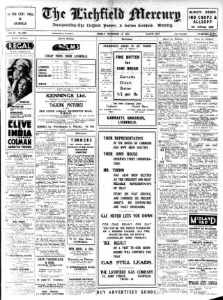 cover page of Lichfield Mercury published on November 15, 1935