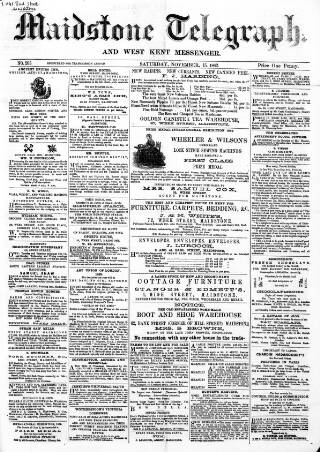 cover page of Maidstone Telegraph published on November 15, 1862