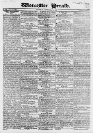 cover page of Worcester Herald published on September 18, 1830