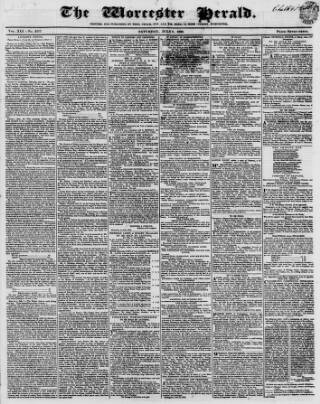 cover page of Worcester Herald published on July 6, 1833