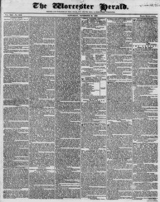 cover page of Worcester Herald published on November 30, 1833