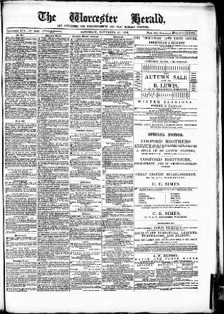 cover page of Worcester Herald published on November 15, 1879