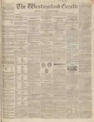 cover page of Westmorland Gazette published on September 18, 1847