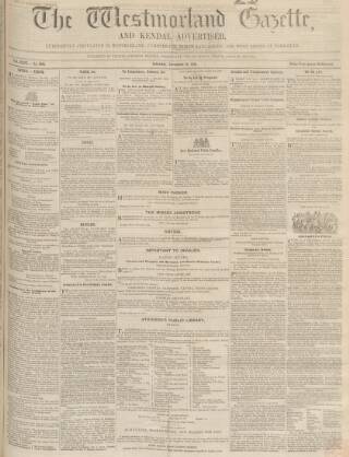 cover page of Westmorland Gazette published on November 15, 1851