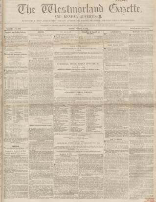 cover page of Westmorland Gazette published on February 28, 1852