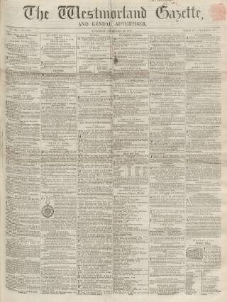 cover page of Westmorland Gazette published on February 28, 1857