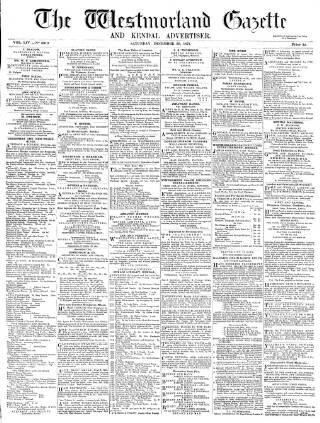 cover page of Westmorland Gazette published on December 30, 1871