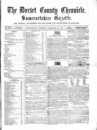 cover page of Dorset County Chronicle published on February 28, 1856