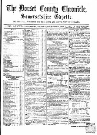 cover page of Dorset County Chronicle published on November 15, 1860