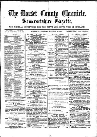 cover page of Dorset County Chronicle published on November 30, 1882