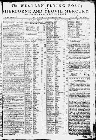 cover page of Sherborne Mercury published on September 18, 1786