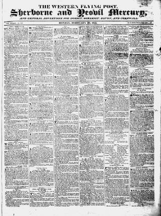 cover page of Sherborne Mercury published on February 28, 1825