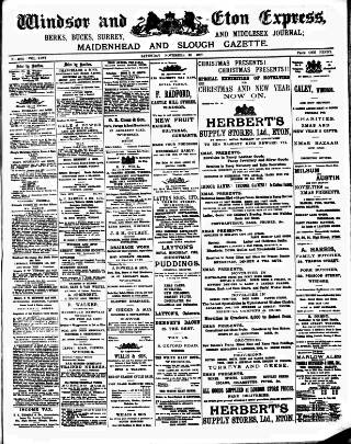 cover page of Windsor and Eton Express published on November 30, 1907