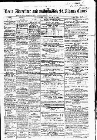 cover page of Herts Advertiser published on November 30, 1867