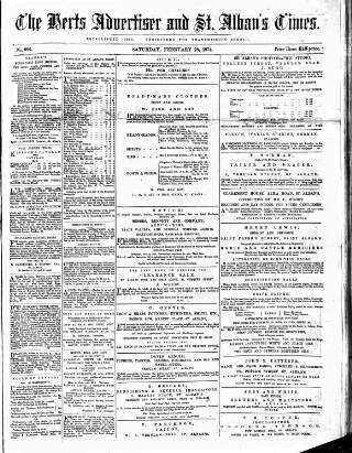 cover page of Herts Advertiser published on February 28, 1874