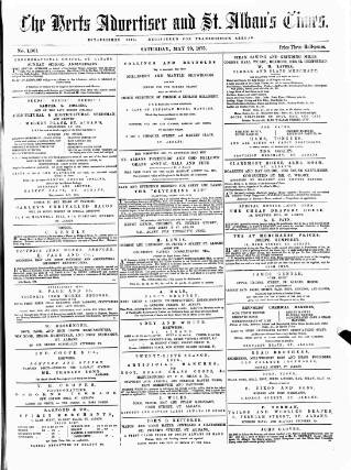 cover page of Herts Advertiser published on May 29, 1875
