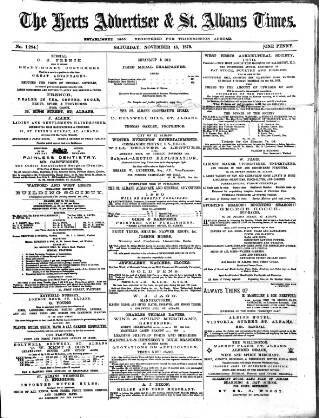 cover page of Herts Advertiser published on November 15, 1879