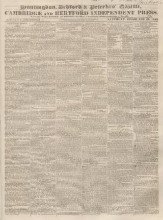 cover page of Huntingdon, Bedford & Peterborough Gazette published on February 28, 1829