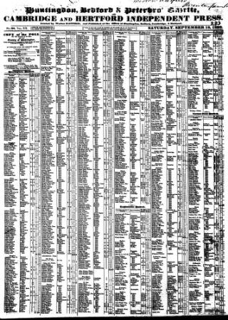 cover page of Huntingdon, Bedford & Peterborough Gazette published on September 18, 1830