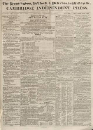 cover page of Huntingdon, Bedford & Peterborough Gazette published on December 30, 1837