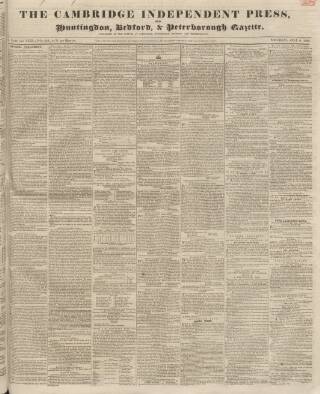 cover page of Huntingdon, Bedford & Peterborough Gazette published on July 6, 1839