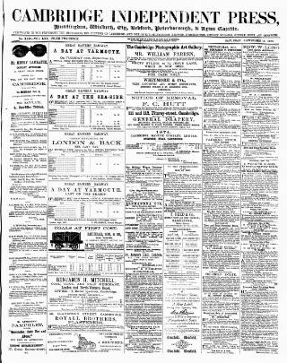 cover page of Cambridge Independent Press published on September 18, 1875