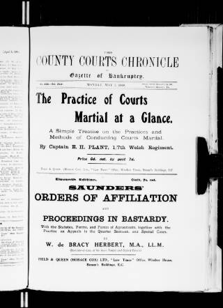 cover page of County Courts Chronicle published on May 1, 1916