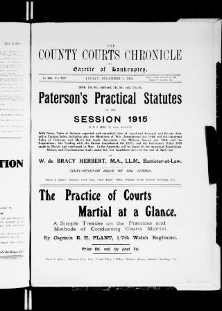 cover page of County Courts Chronicle published on December 1, 1916